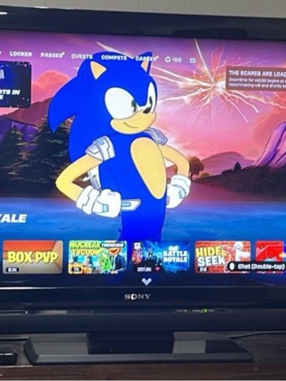 Sony TV Showing Blue Sonic Game Character on Screen